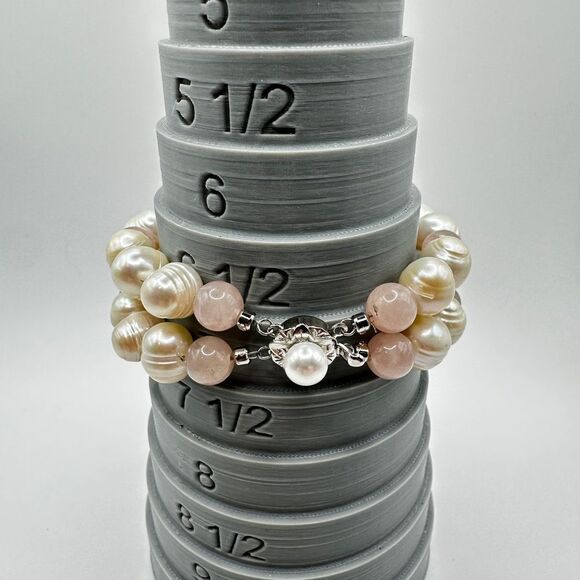 Big pearl, rose quartz double stranded bracelet with sterling silver clasp! - Picture 8 of 11